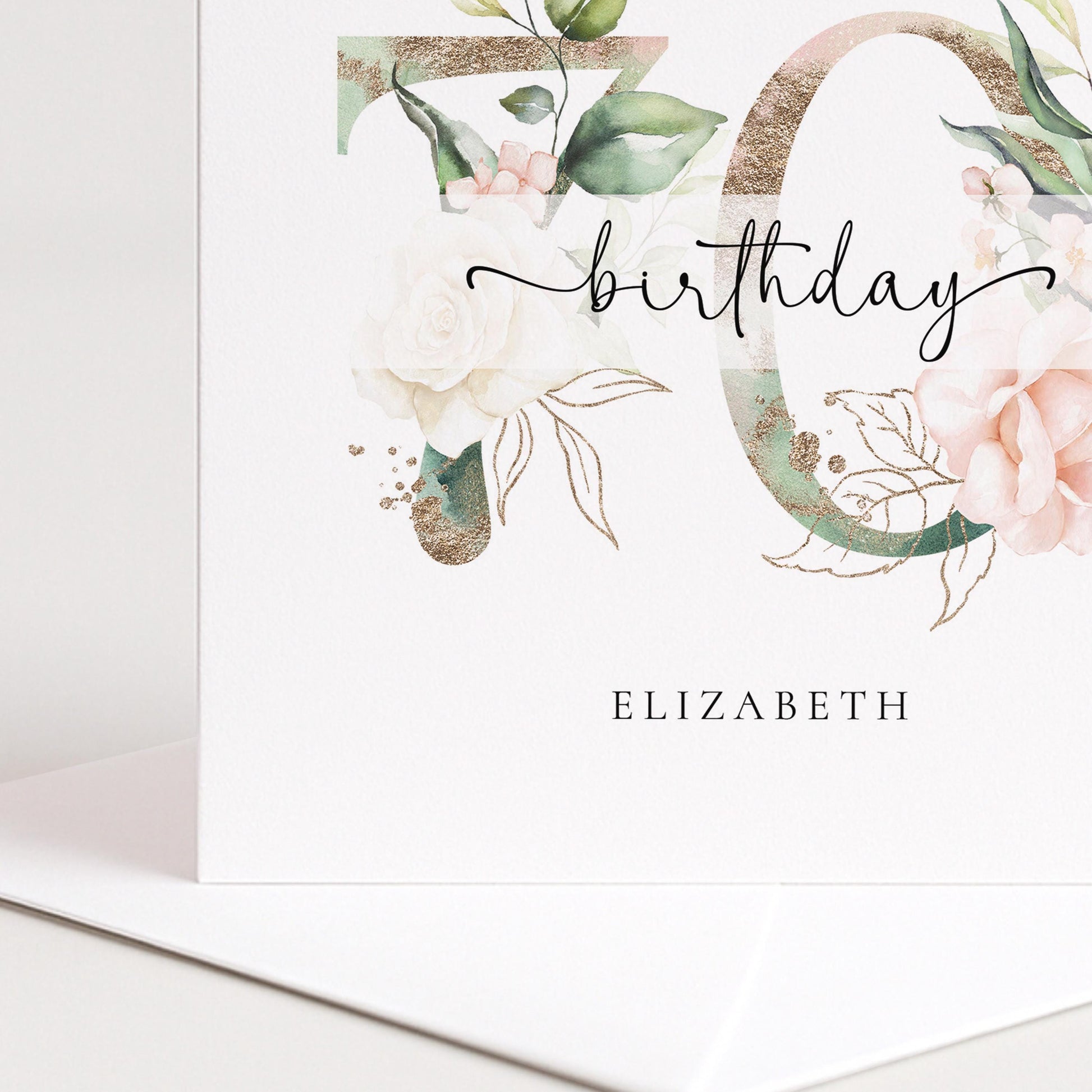 Personalised 70th Birthday Card, Floral Milestone Birthday Card, Custom Age & Name, Elegant Floral Number Card, Feminine Birthday Card