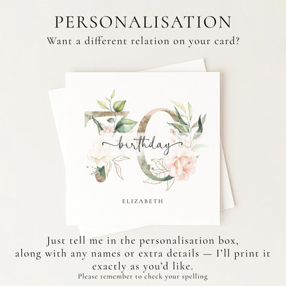 Personalised 70th Birthday Card, Floral Milestone Birthday Card, Custom Age & Name, Elegant Floral Number Card, Feminine Birthday Card