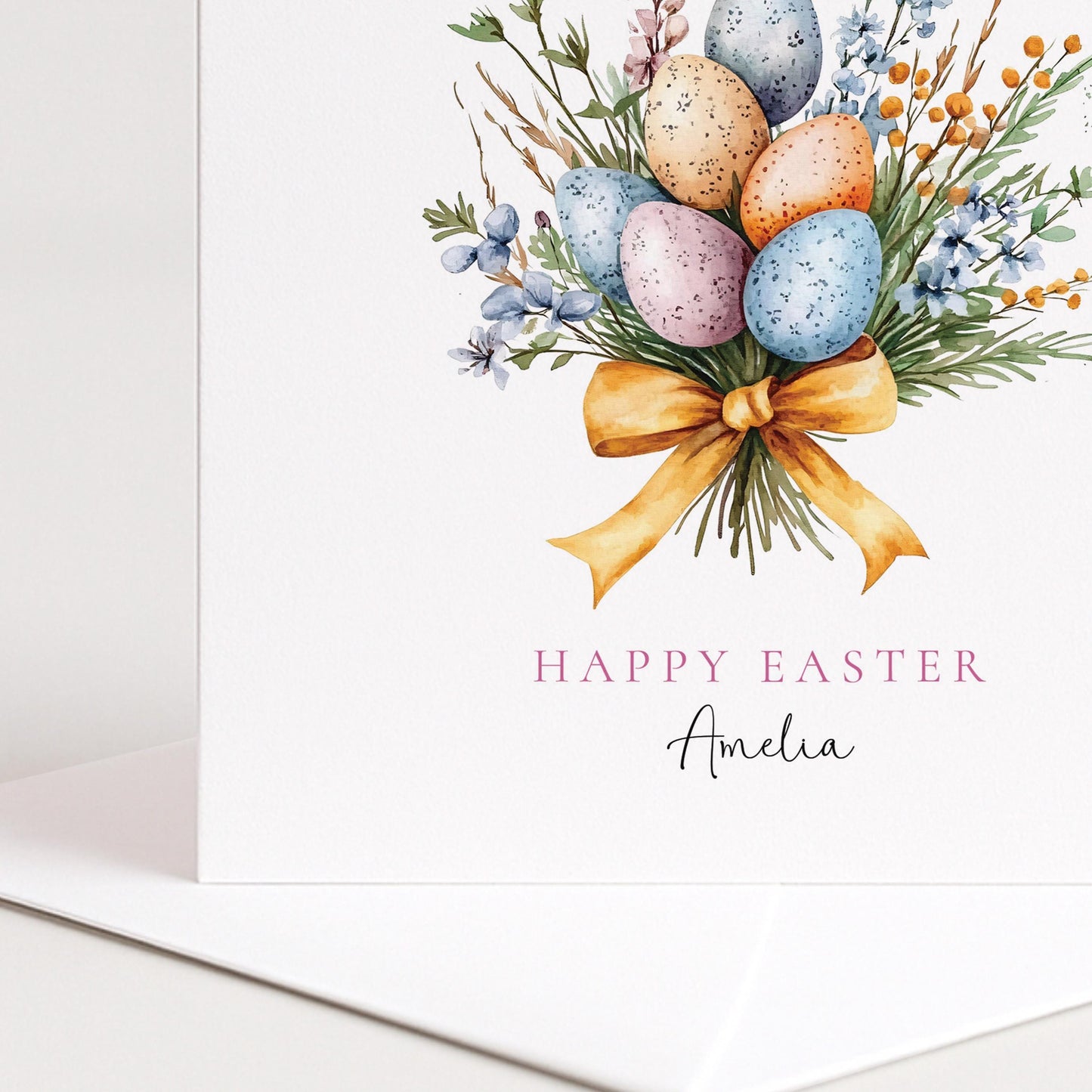 Easter Card, Personalised Easter Egg Bouquet Card, Floral Spring Easter Card, Custom Name Printed Card, Happy Easter Greeting Card