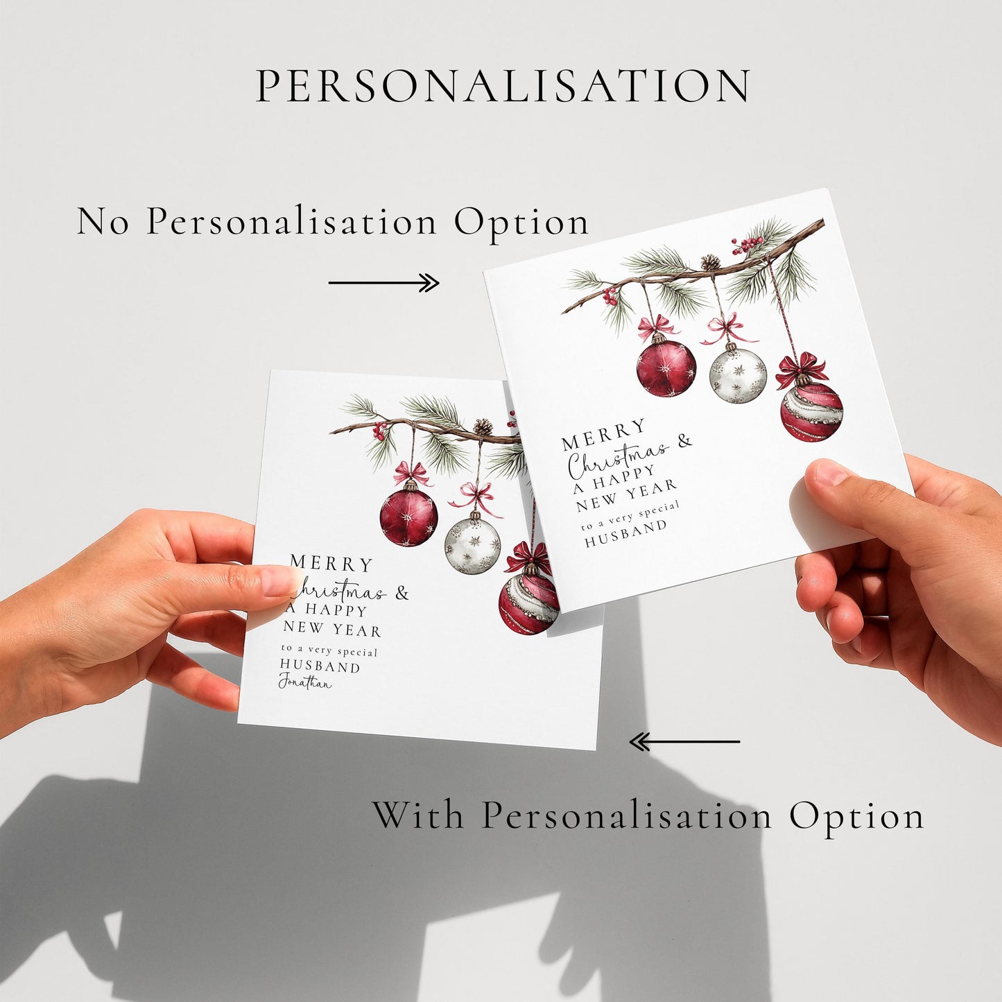 Christmas Husband Card, Personalised Merry Christmas Card for Husband, Custom Name Bauble Card, Festive Holiday Greeting for Him