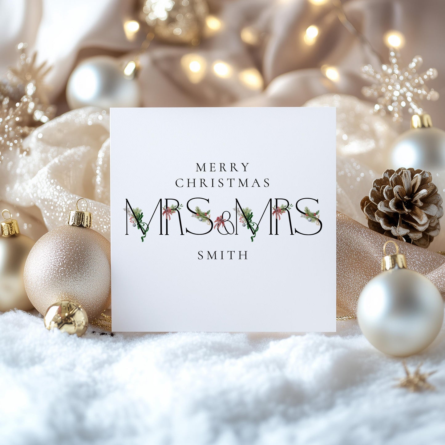 Personalised Mrs and Mrs Christmas Card, Newlywed Christmas Card First Christmas Married Card, Same Sex Couple Card Custom Surname Xmas Card