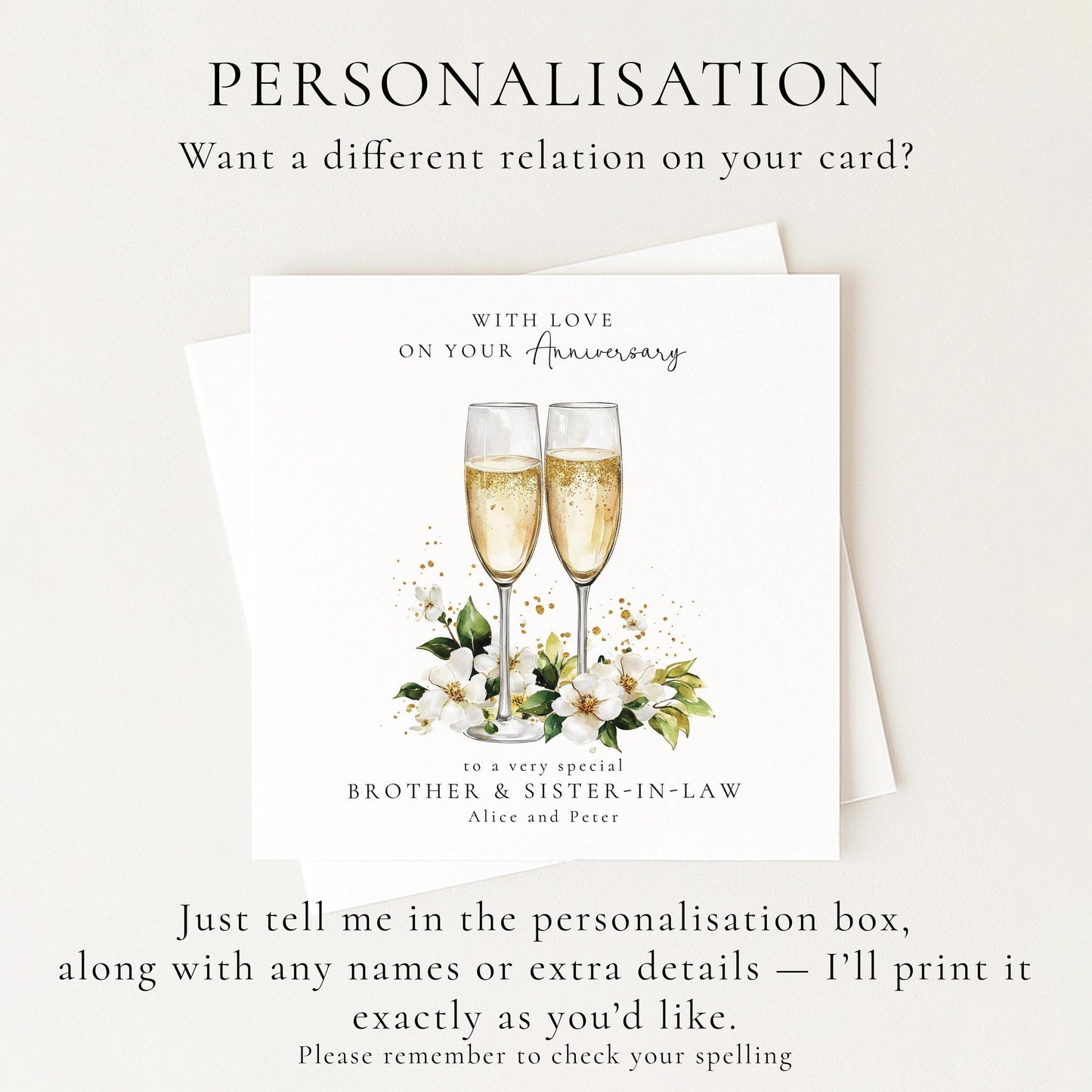 Anniversary Card for Brother and Sister in Law, Personalised Anniversary Card with Names, Champagne Glasses Card