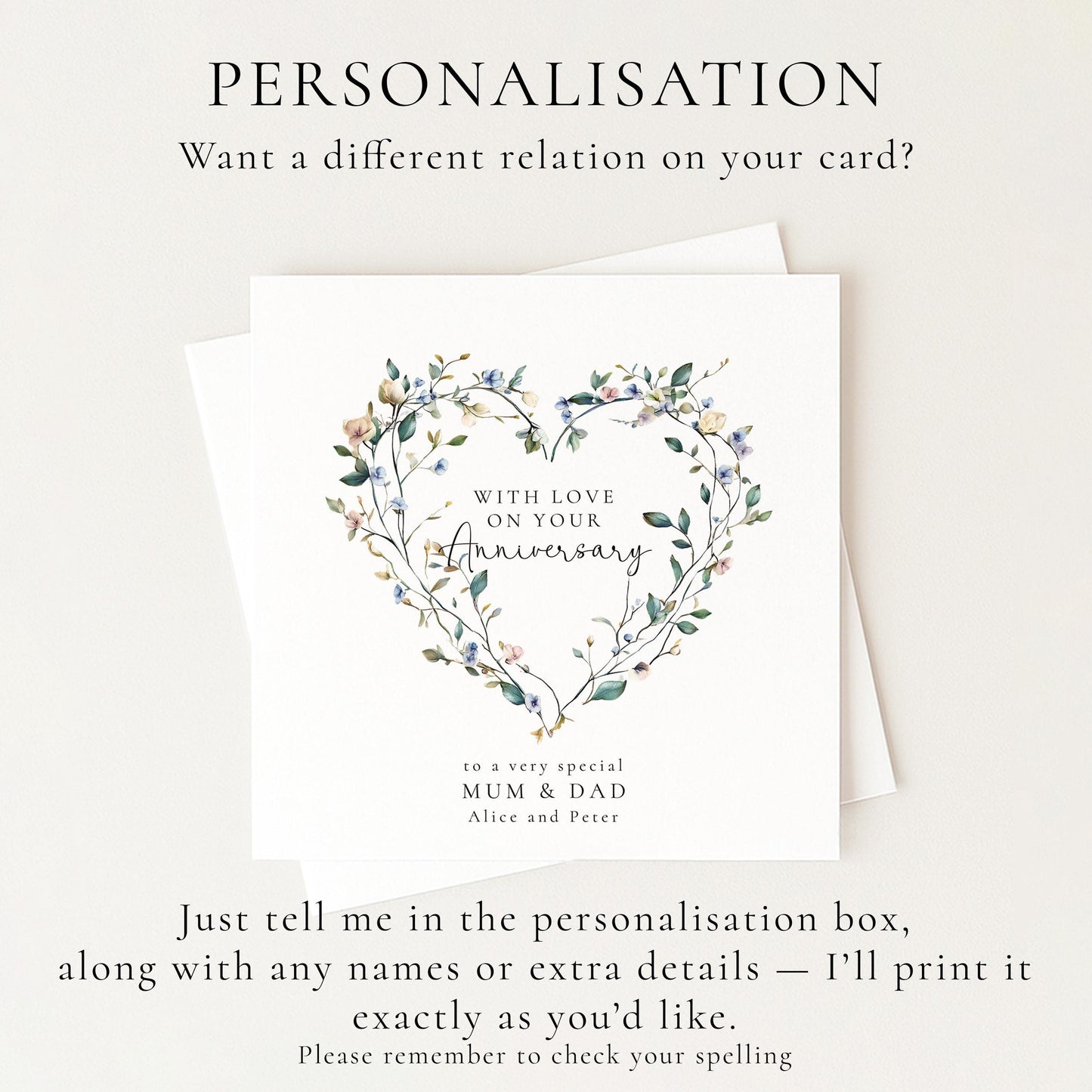 Anniversary Card for Mum and Dad, Personalised Anniversary Card, Floral Heart Anniversary Card