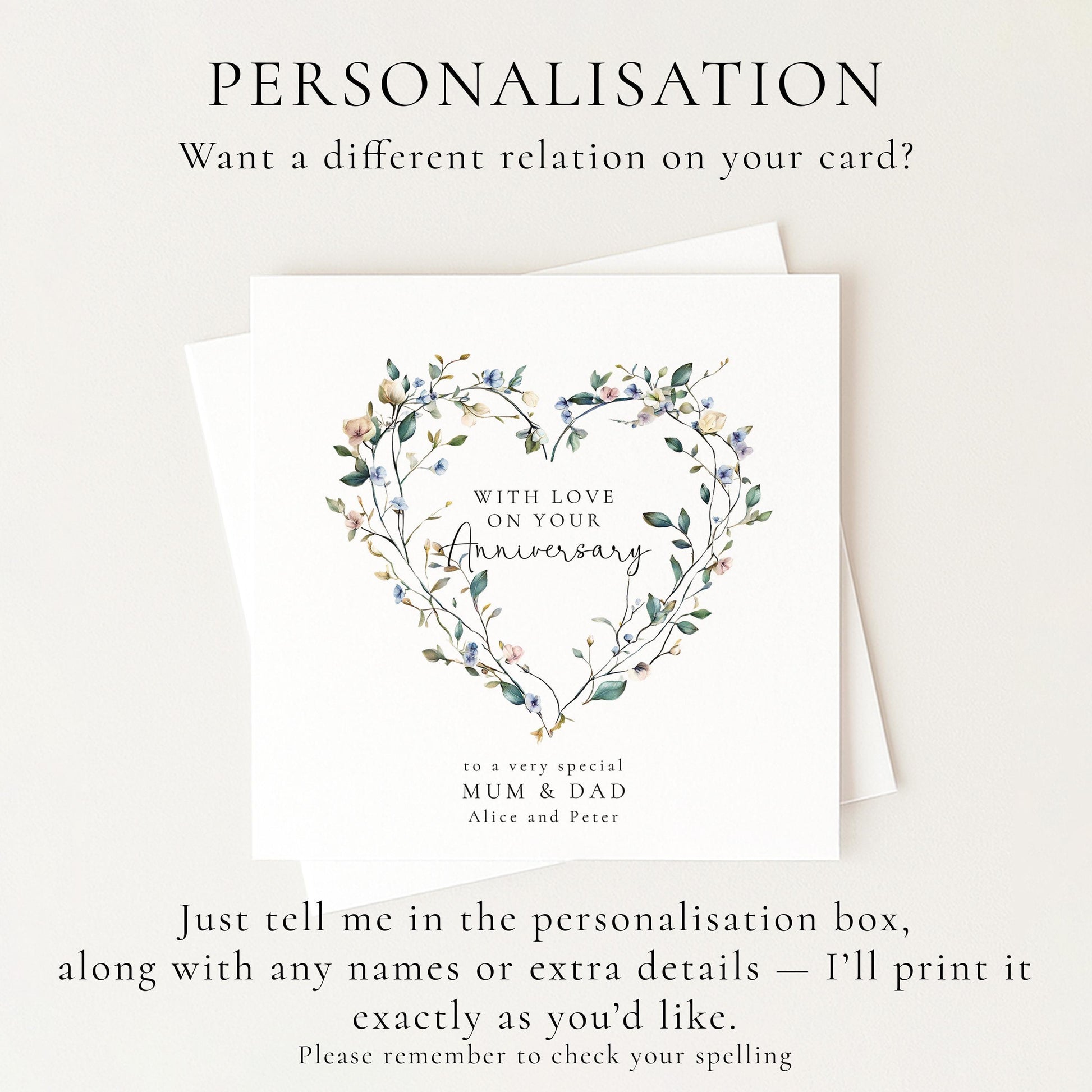 Anniversary Card for Mum and Dad, Personalised Anniversary Card, Floral Heart Anniversary Card