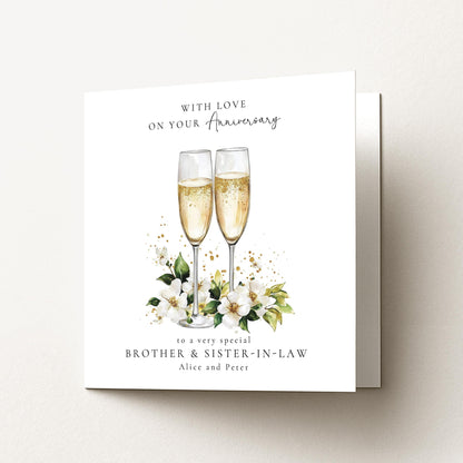 Anniversary Card for Brother and Sister in Law, Personalised Anniversary Card with Names, Champagne Glasses Card