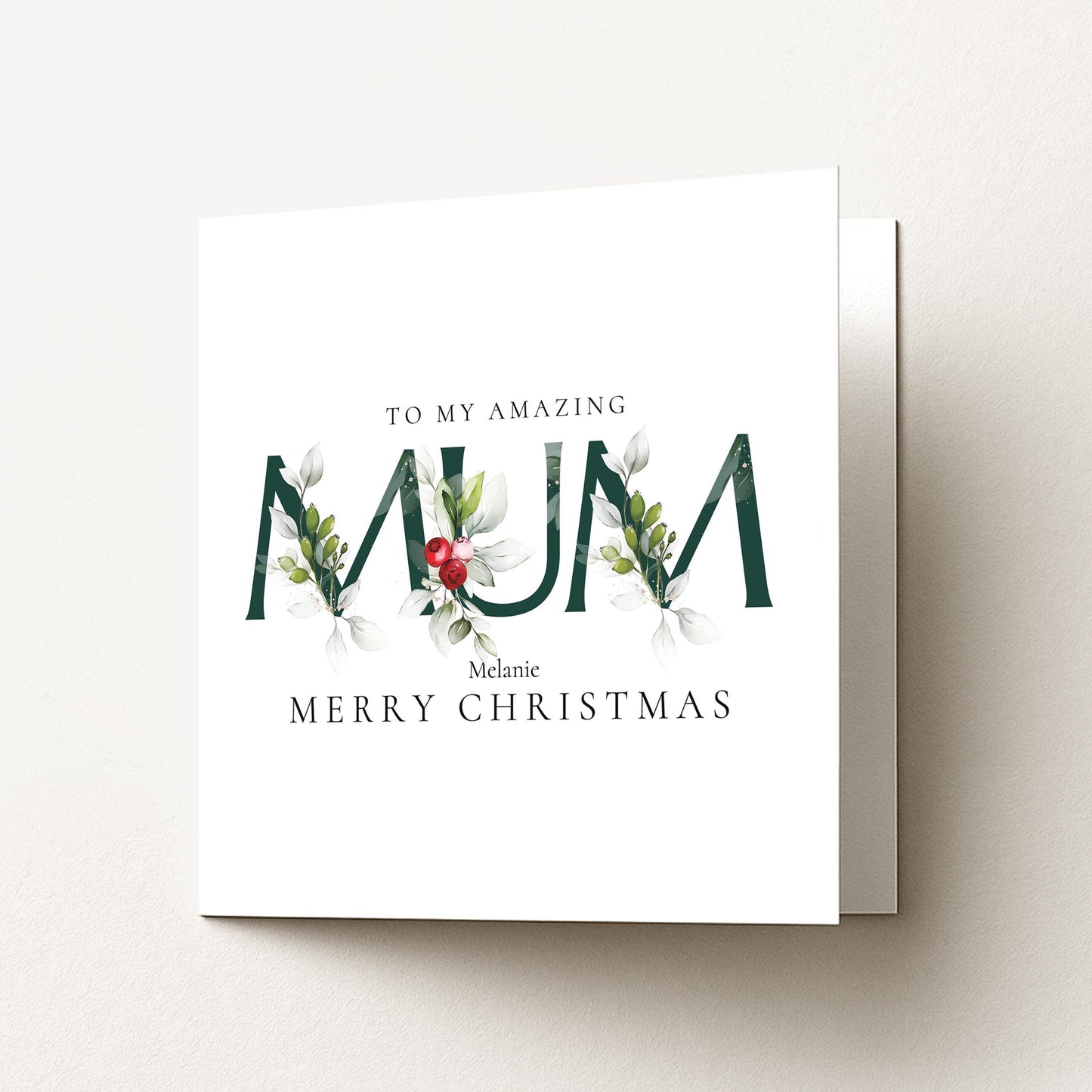 Christmas Card for Mum, Personalised Xmas Card from Daughter or Son, Elegant Floral Mum Card, Custom Christmas Card for Mother