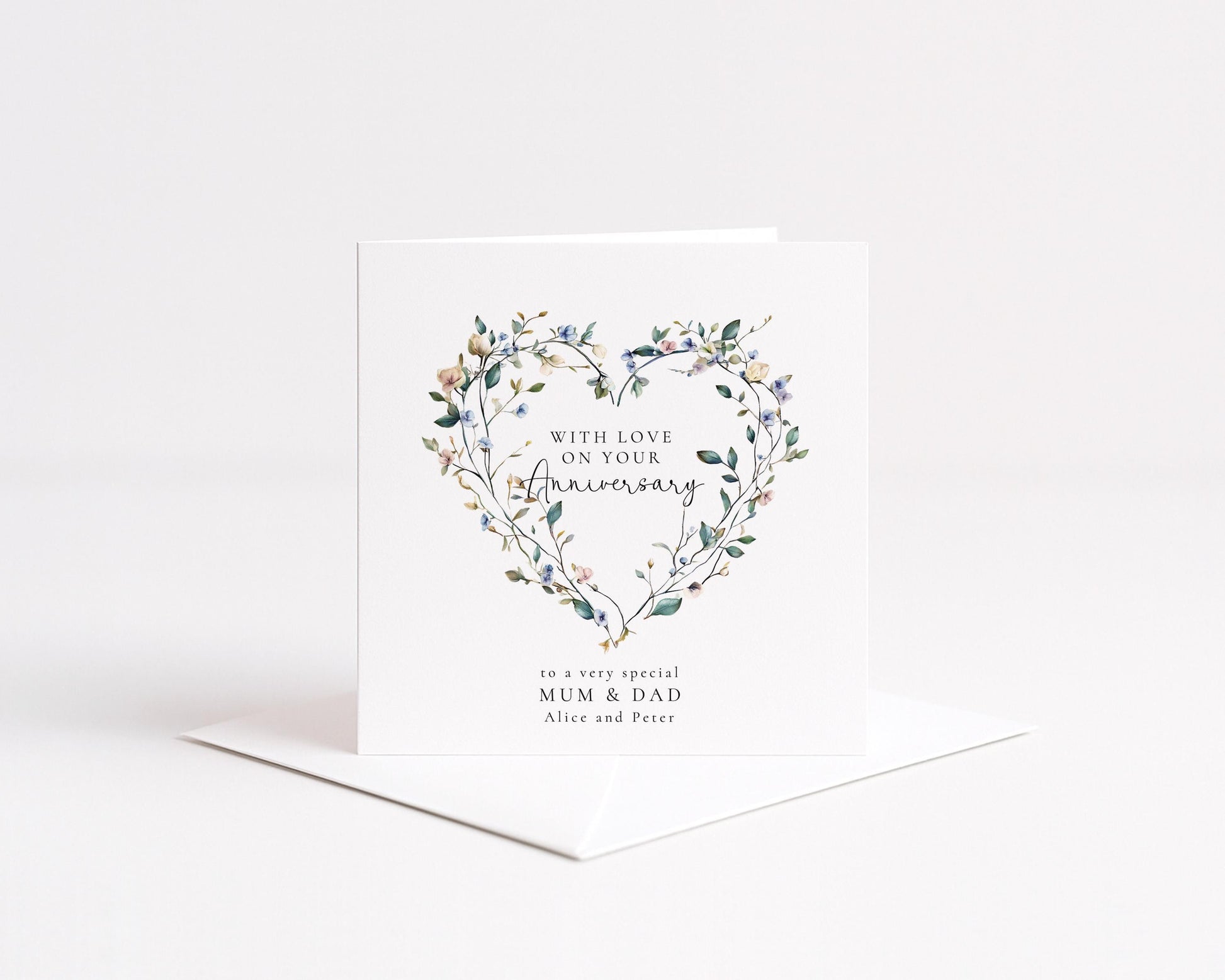 Anniversary Card for Mum and Dad, Personalised Anniversary Card, Floral Heart Anniversary Card
