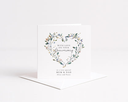 Anniversary Card for Mum and Dad, Personalised Anniversary Card, Floral Heart Anniversary Card