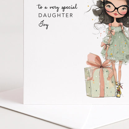 Daughter Birthday Card, Personalised Birthday Card for Daughter, Fashion Girl & Gift Design, Custom Name Birthday Greeting