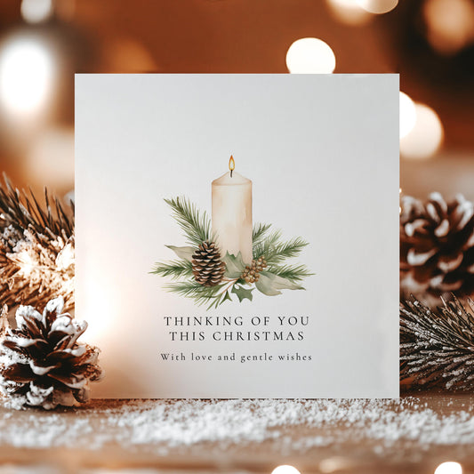 Thinking Of You This Christmas Card, Gentle Christmas Wishes Card, Calm Minimal Candle Card, Supportive Festive Card, Thoughtful Xmas Card