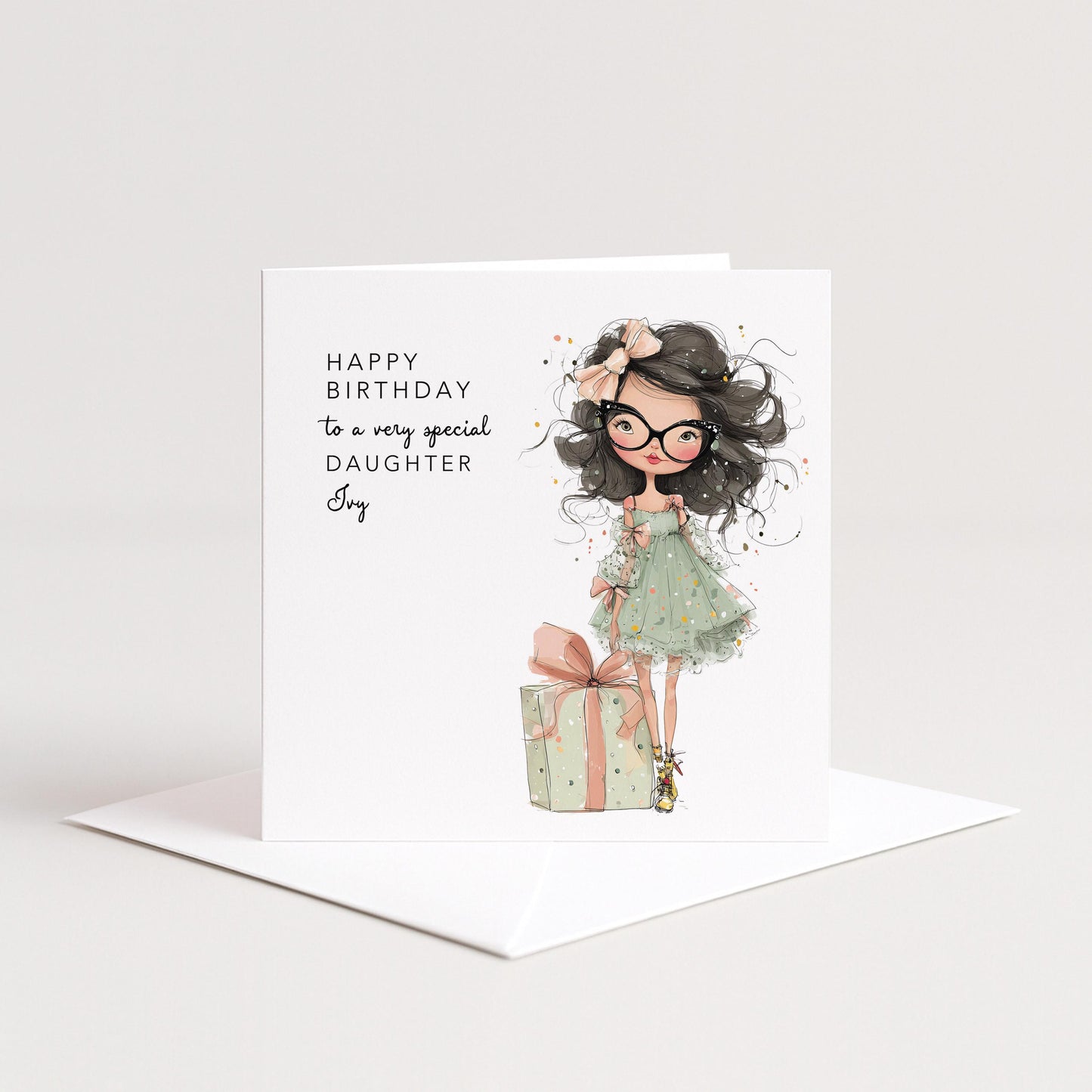 Daughter Birthday Card, Personalised Birthday Card for Daughter, Fashion Girl & Gift Design, Custom Name Birthday Greeting