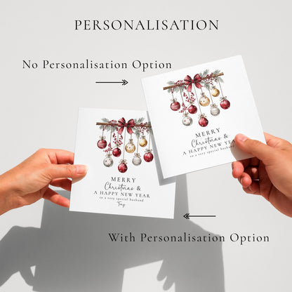 Christmas Husband Card, Personalised Merry Christmas Card for Husband, Custom Name Bauble Card, Festive Holiday Card for Him