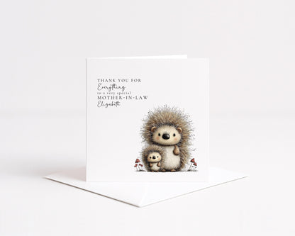 Mother’s Day Card – Personalised Mother-In-Law Card With Hedgehog Illustration