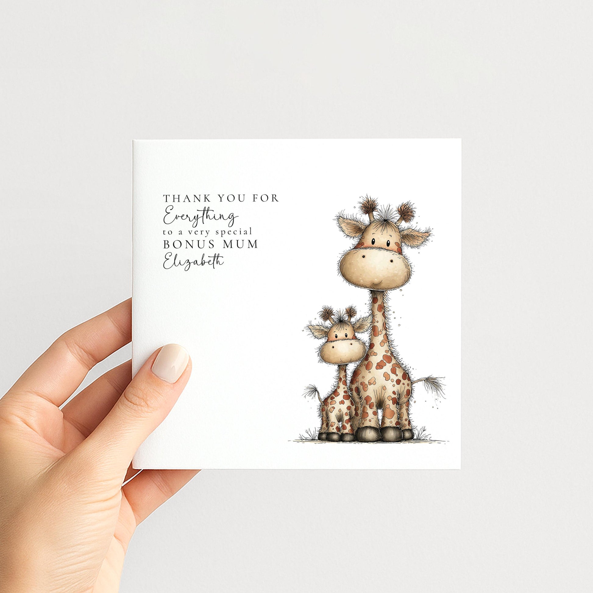 Mother’s Day Card Bonus Mum – Personalised Giraffe Illustration Appreciation Card