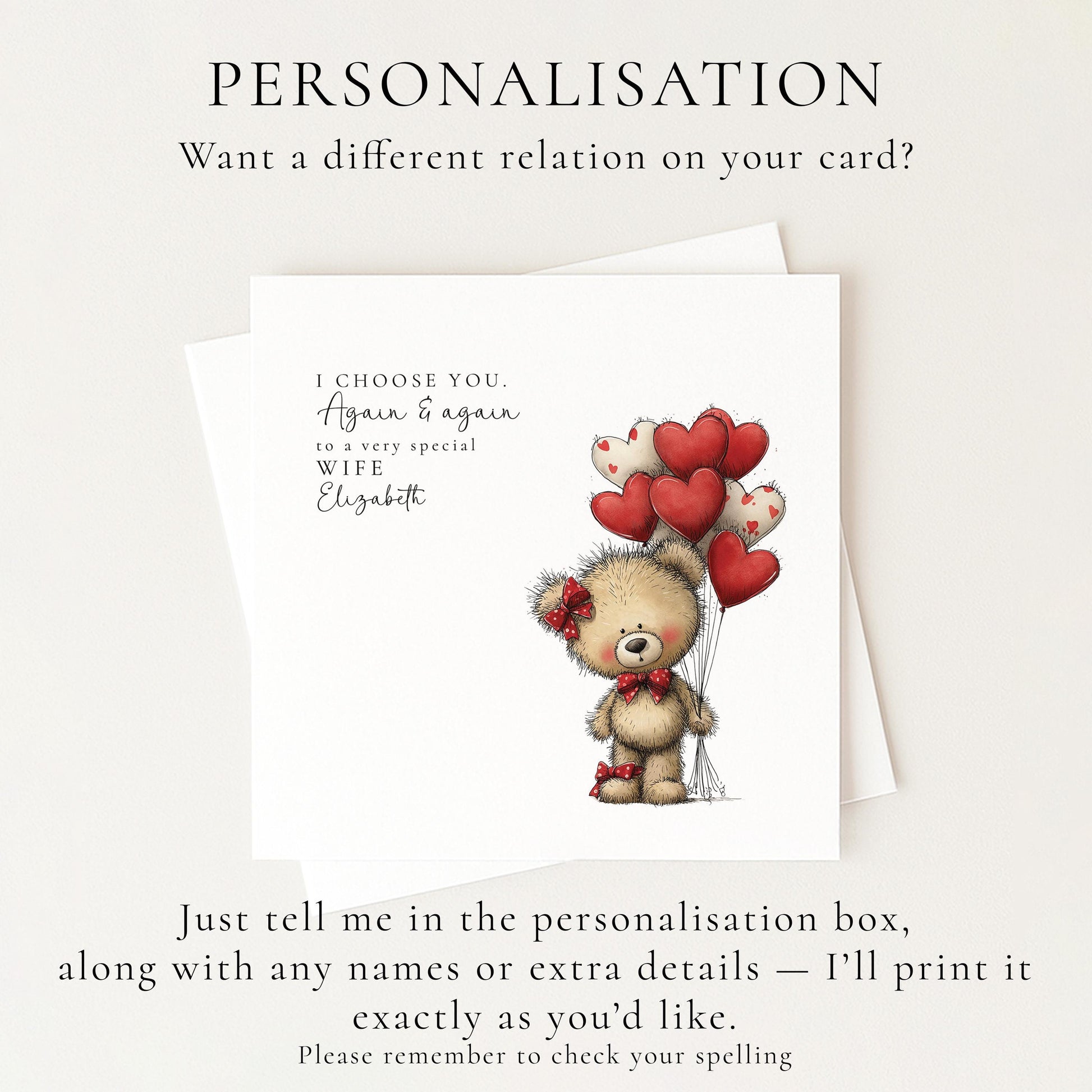 Wife Anniversary Card, I Choose You Again & Again, Romantic Personalised Card for Wife, Love Anniversary Card