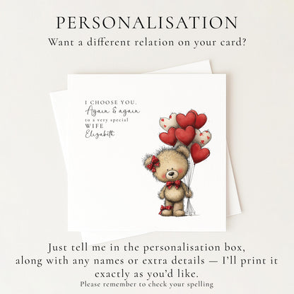 Wife Anniversary Card, I Choose You Again & Again, Romantic Personalised Card for Wife, Love Anniversary Card