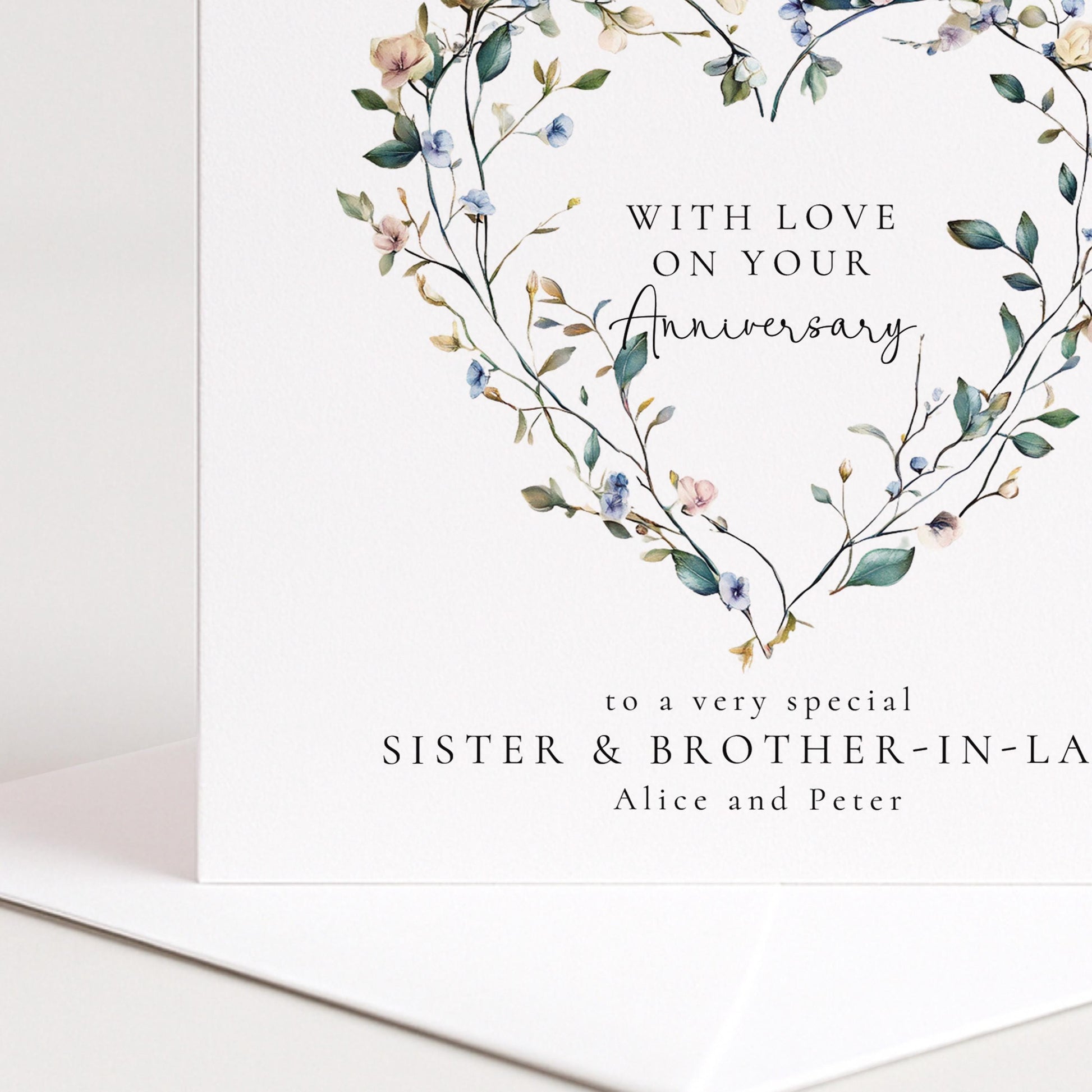 Anniversary Card for Sister and Brother in Law, Floral Heart Anniversary Card, Personalised Family Anniversary Card