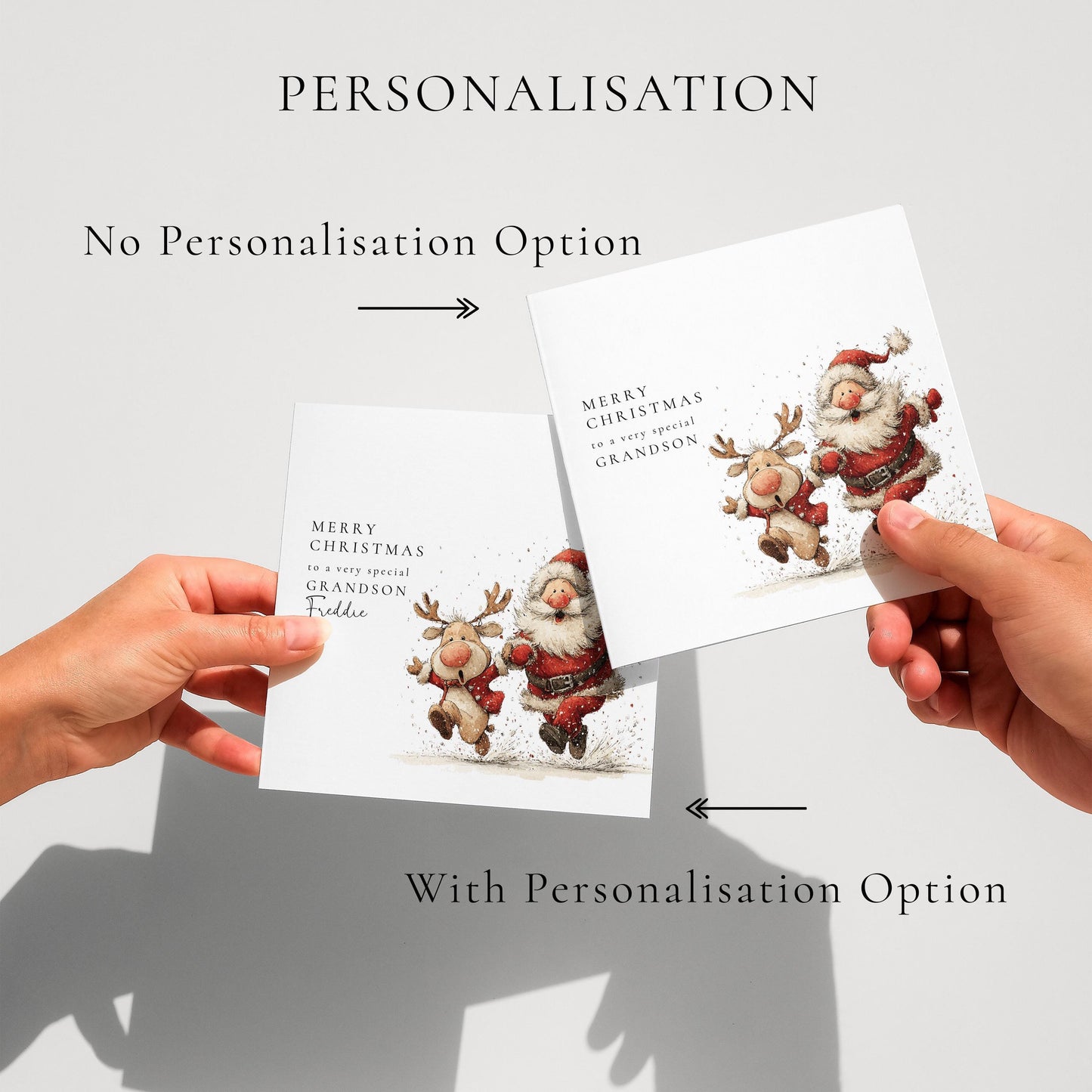 Grandson Christmas Card Personalised, Cute Santa and Reindeer Xmas Card, Special Grandson Christmas Card, Festive Card for Kids UK