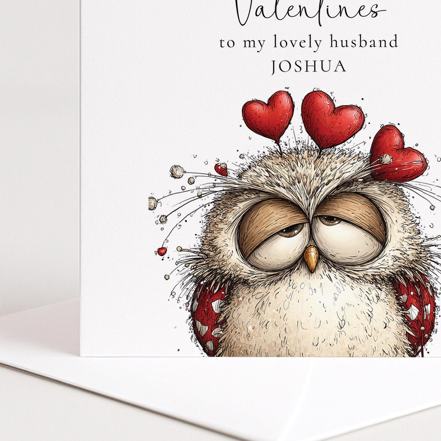 Valentine’s Card for Husband: Cute Owl with Hearts - Personalised