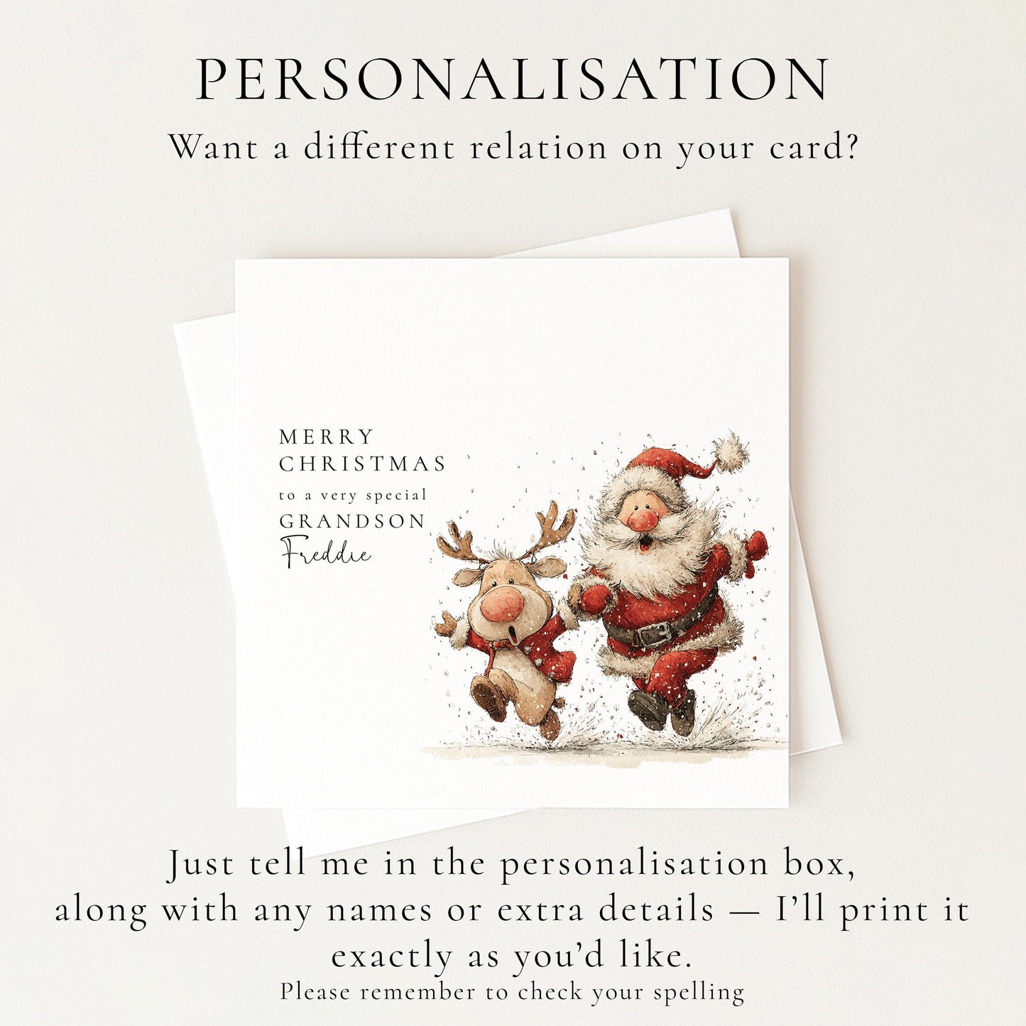 Grandson Christmas Card Personalised, Cute Santa and Reindeer Xmas Card, Special Grandson Christmas Card, Festive Card for Kids UK