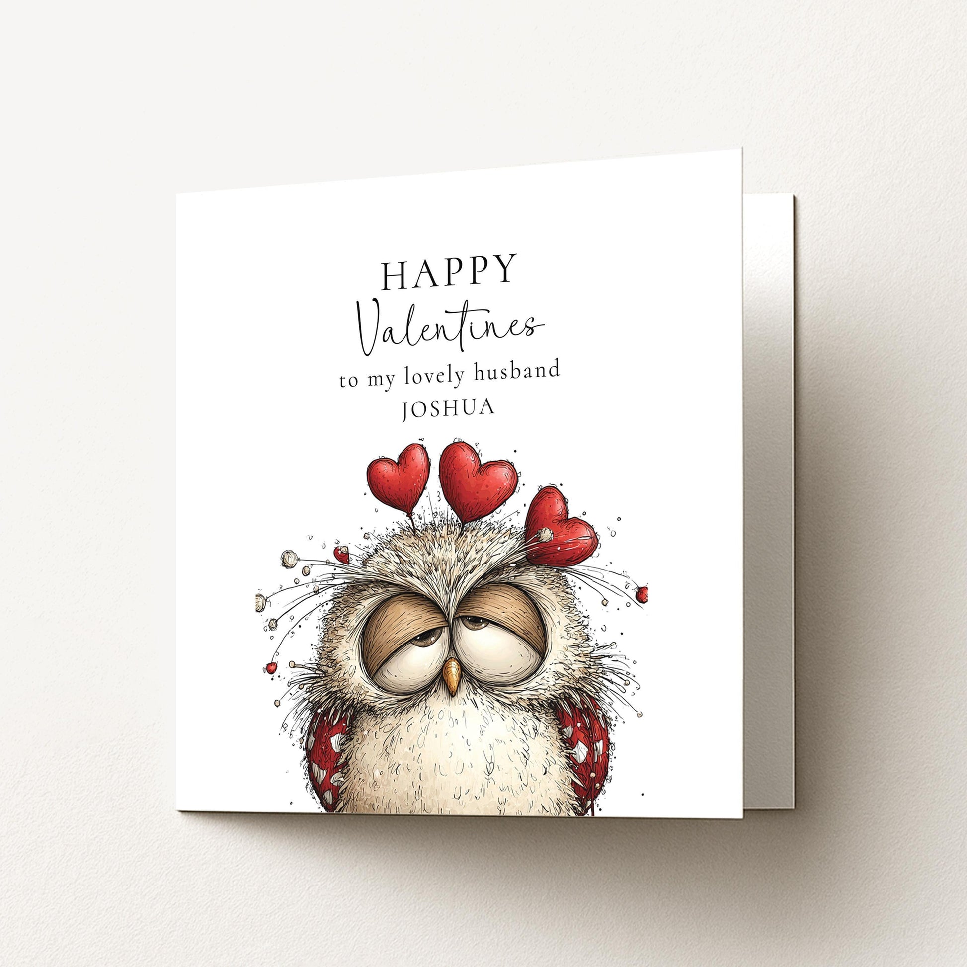 Valentine’s Card for Husband: Cute Owl with Hearts - Personalised