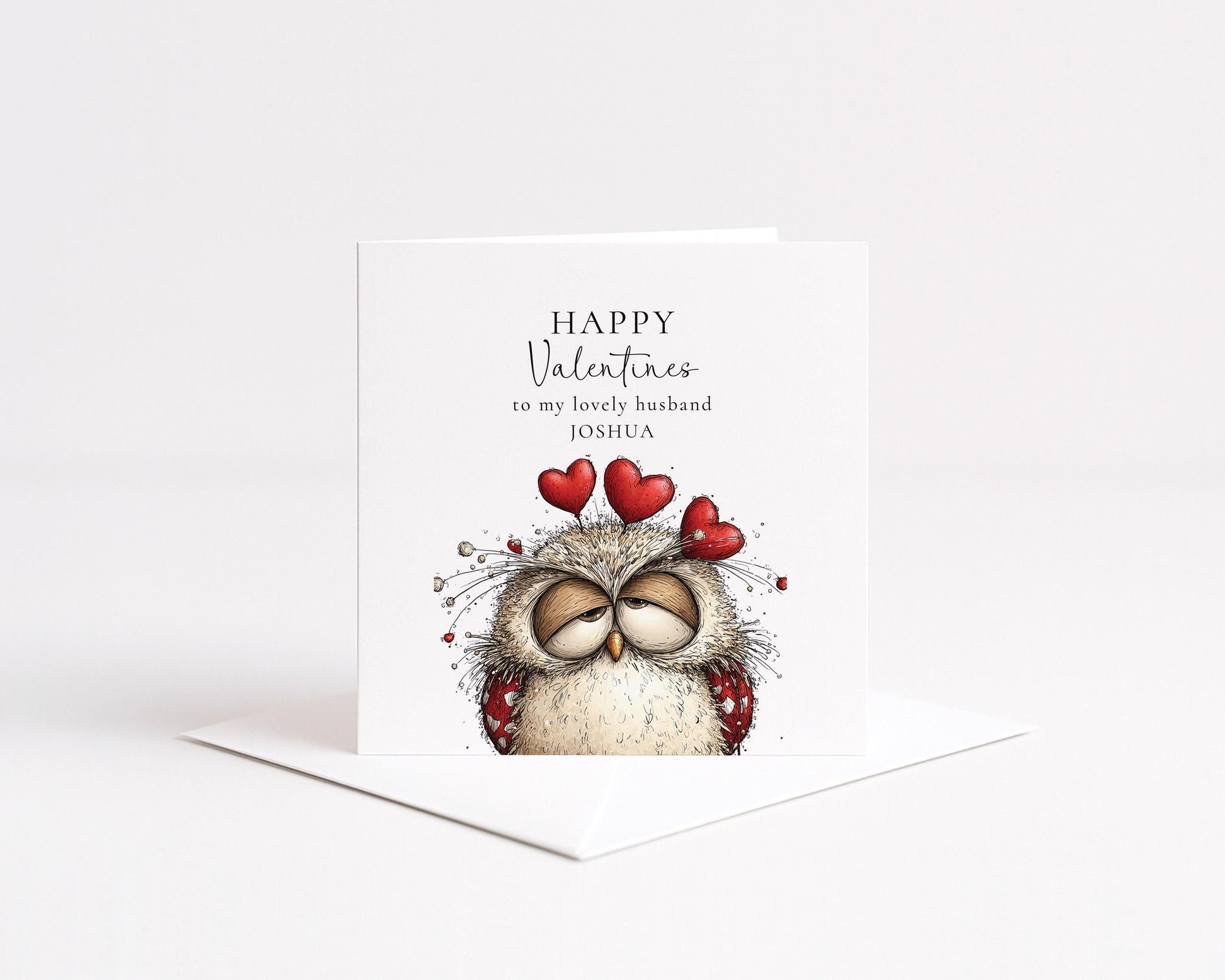 Valentine’s Card for Husband: Cute Owl with Hearts - Personalised