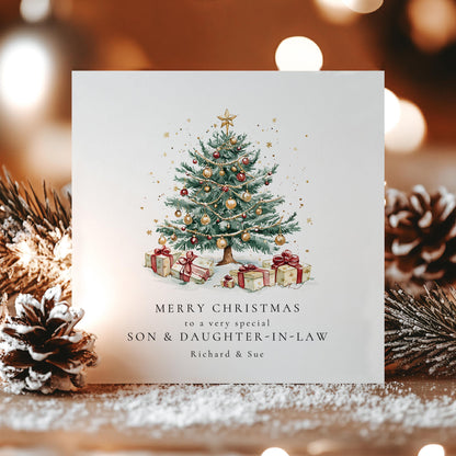 Personalised Christmas Card for Son & Daughter-in-Law, Luxury Christmas Tree Card, Custom Names, Keepsake Card for Couple