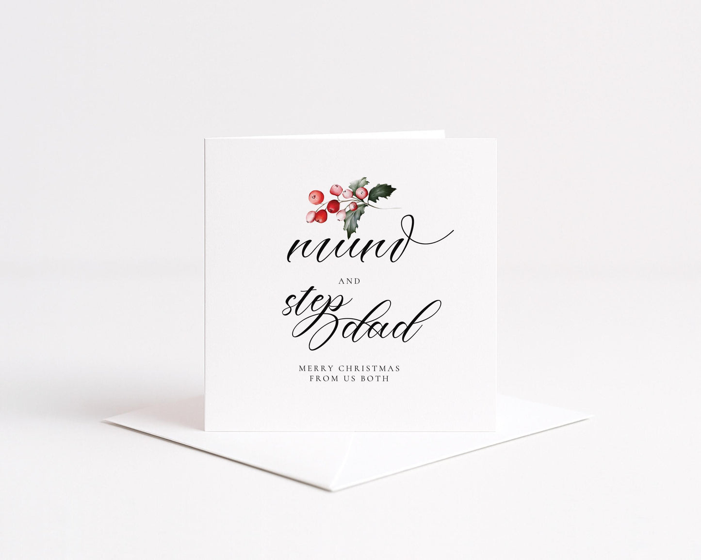 Mum and Step Dad Christmas Card, From Us Both Christmas Card, Blended Family Festive Card for Mum and Stepfather, Square Holiday Card UK