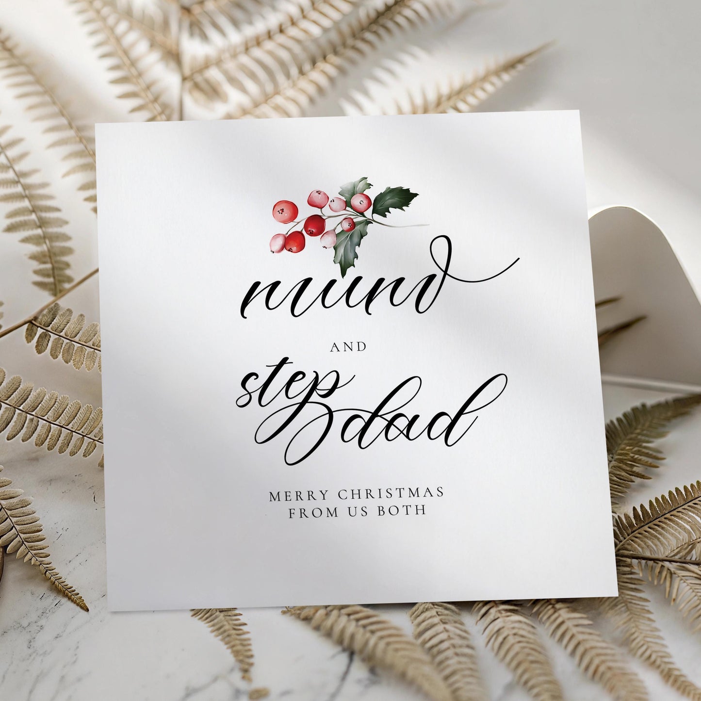Mum and Step Dad Christmas Card, From Us Both Christmas Card, Blended Family Festive Card for Mum and Stepfather, Square Holiday Card UK