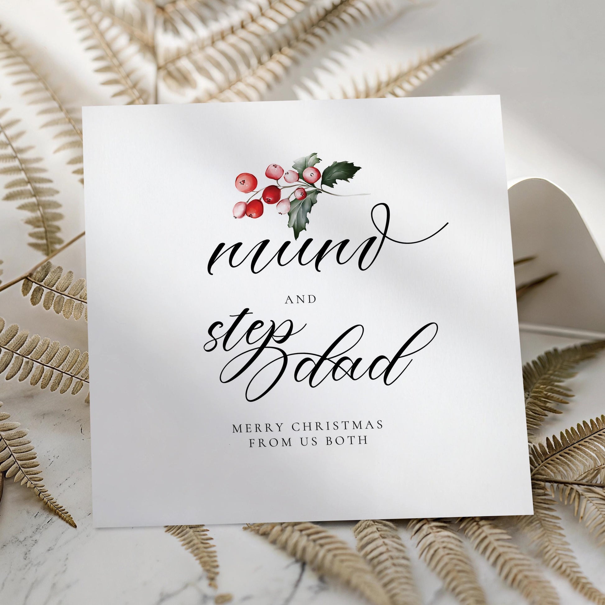 Mum and Step Dad Christmas Card, From Us Both Christmas Card, Blended Family Festive Card for Mum and Stepfather, Square Holiday Card UK