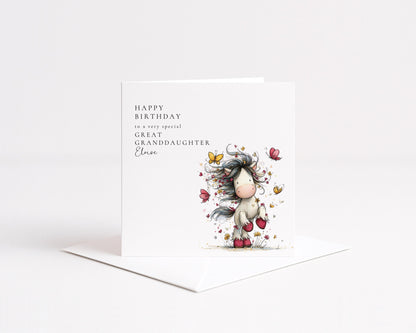 Great Granddaughter Birthday Card, Personalised Birthday Card for Great Granddaughter, Cute Animal Card