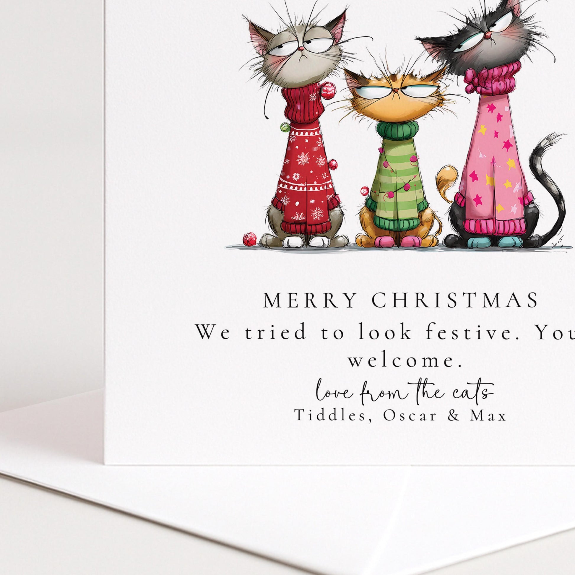 Funny Cat Christmas Card, Festive Cats in Jumpers, Humorous Christmas Card, Cat Lover Christmas Card, From the Fluff Squad