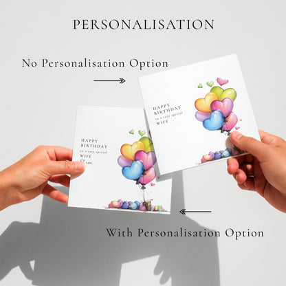 Wife Birthday Card, Personalised Birthday Card for Wife, Romantic Birthday Card with Hearts