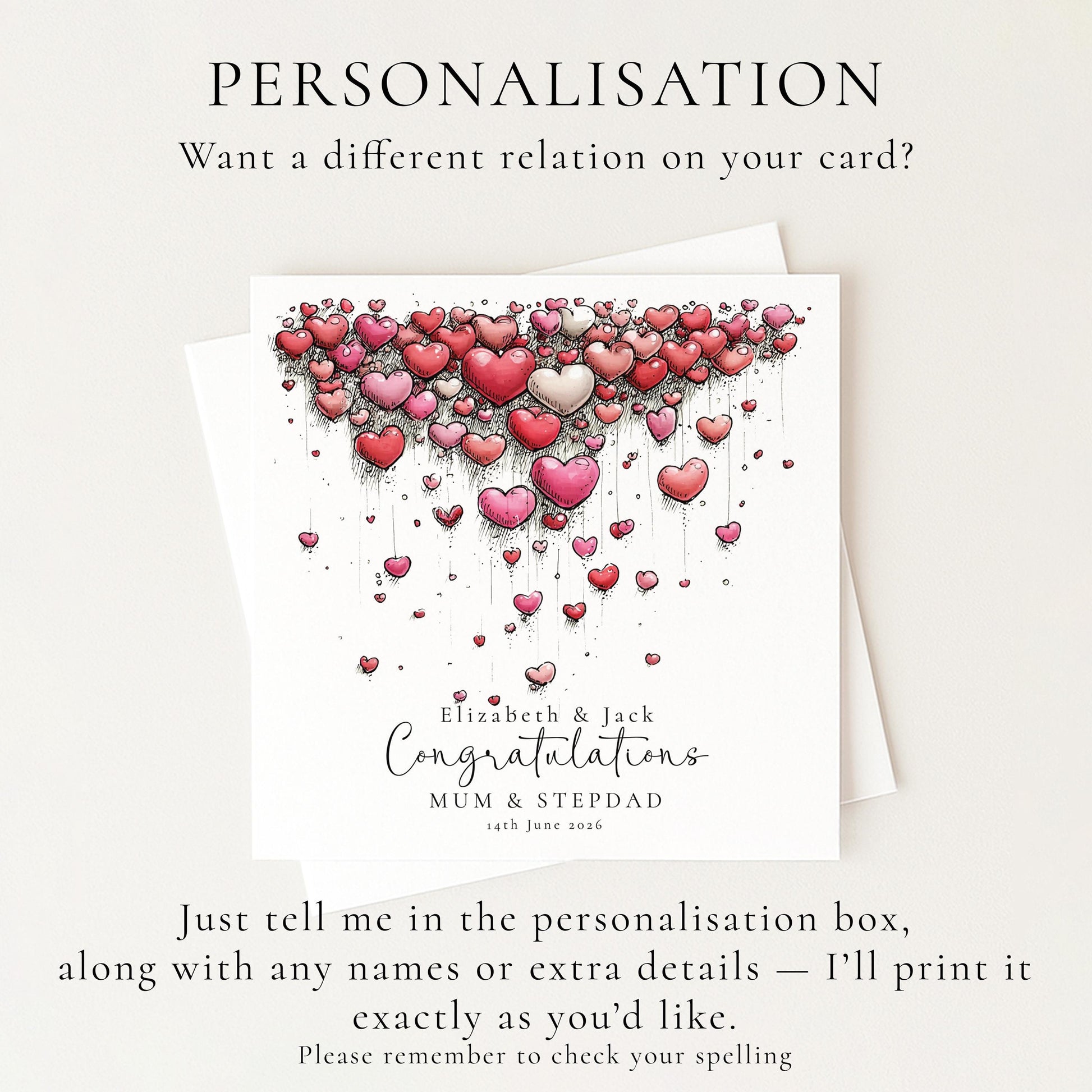 Mum and Stepdad Wedding Card, Congratulations Wedding Card from Daughter or Son, Personalised Wedding Card