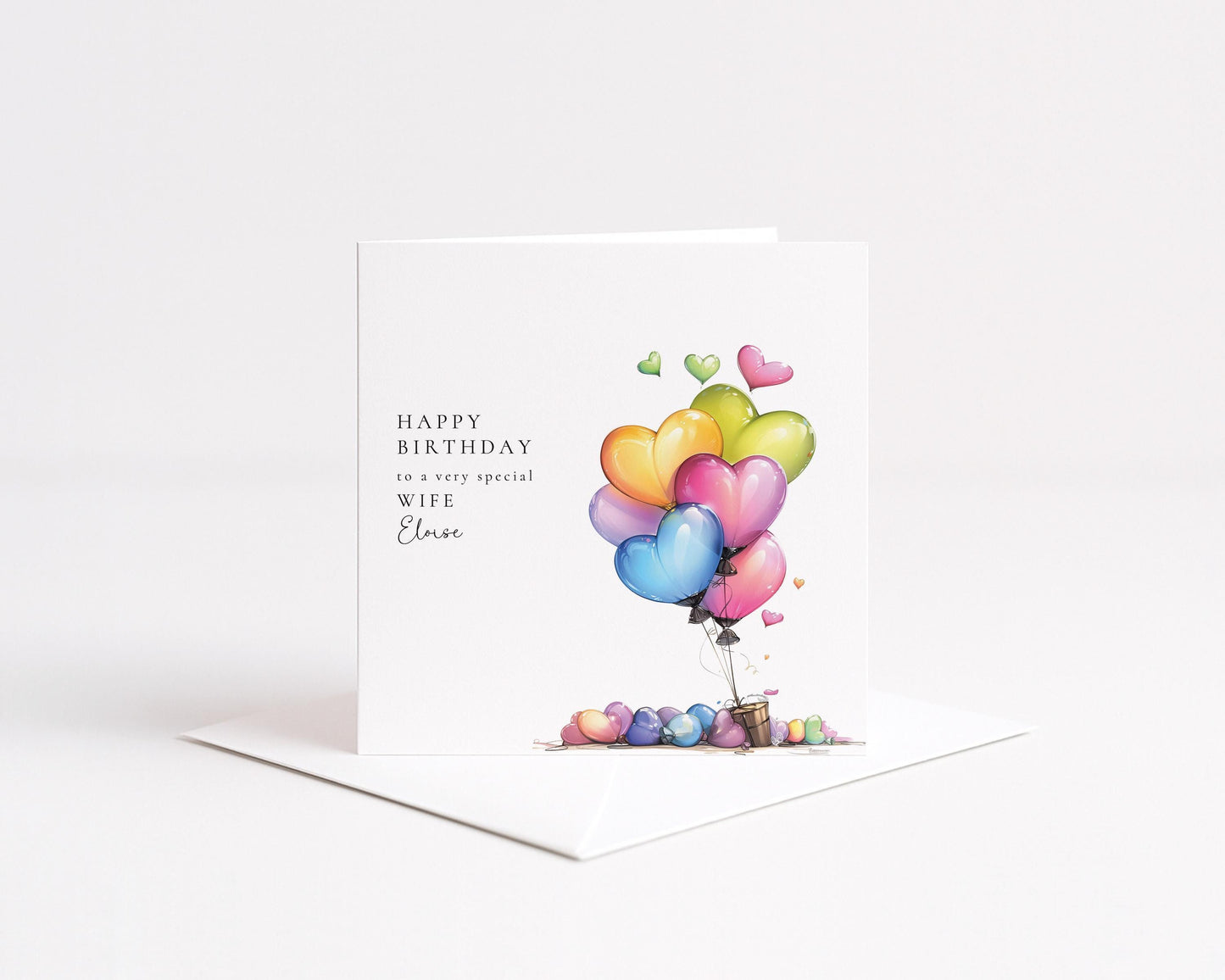 Wife Birthday Card, Personalised Birthday Card for Wife, Romantic Birthday Card with Hearts