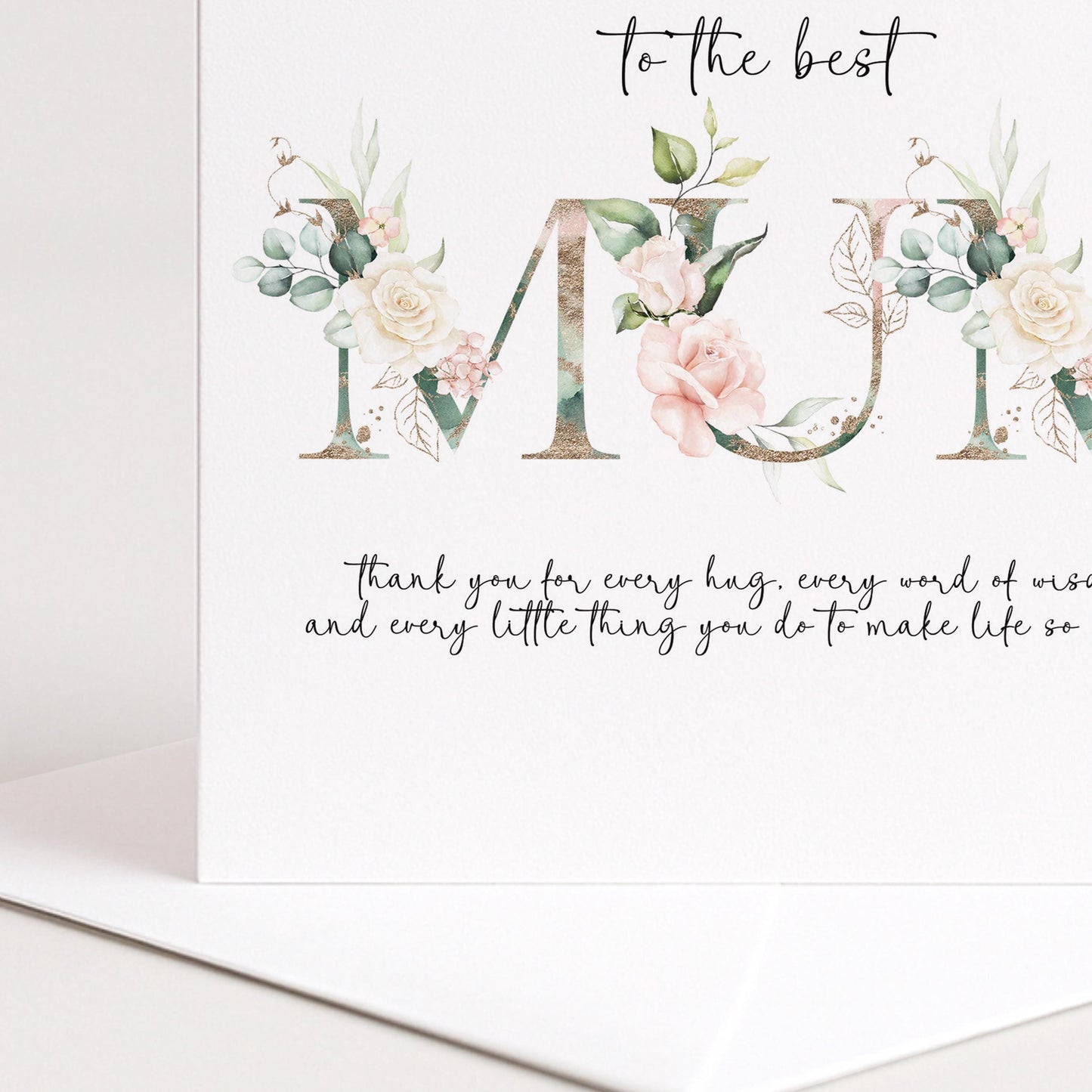 Mum Birthday Card, Mother’s Day Card for Mum, Floral Mum Card, To the Best Mum Card, Printed Greeting Card