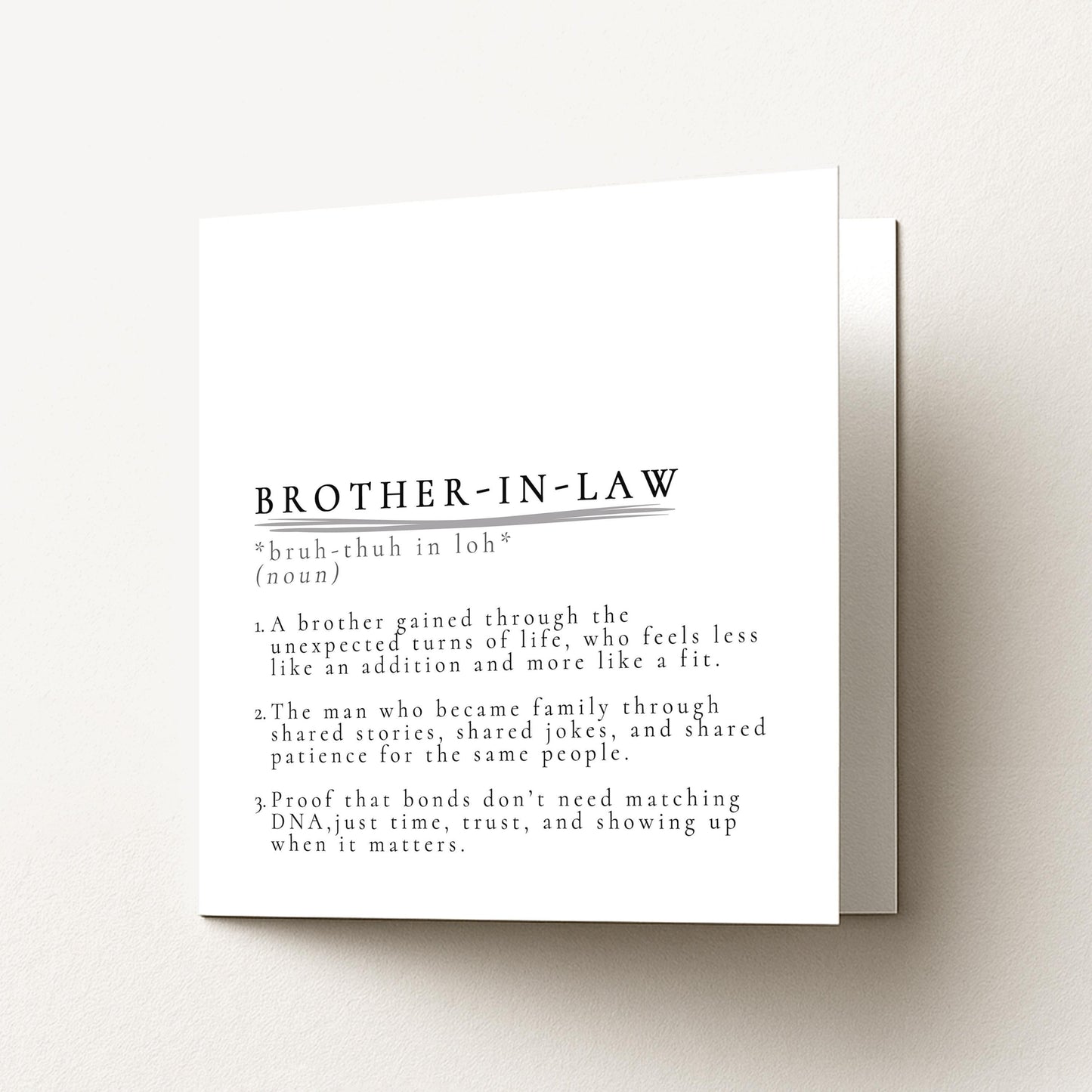 Brother-in-Law Definition Card, Dictionary Meaning Brother in Law Birthday Card, Sentimental Minimalist Card for Brother-in-Law,