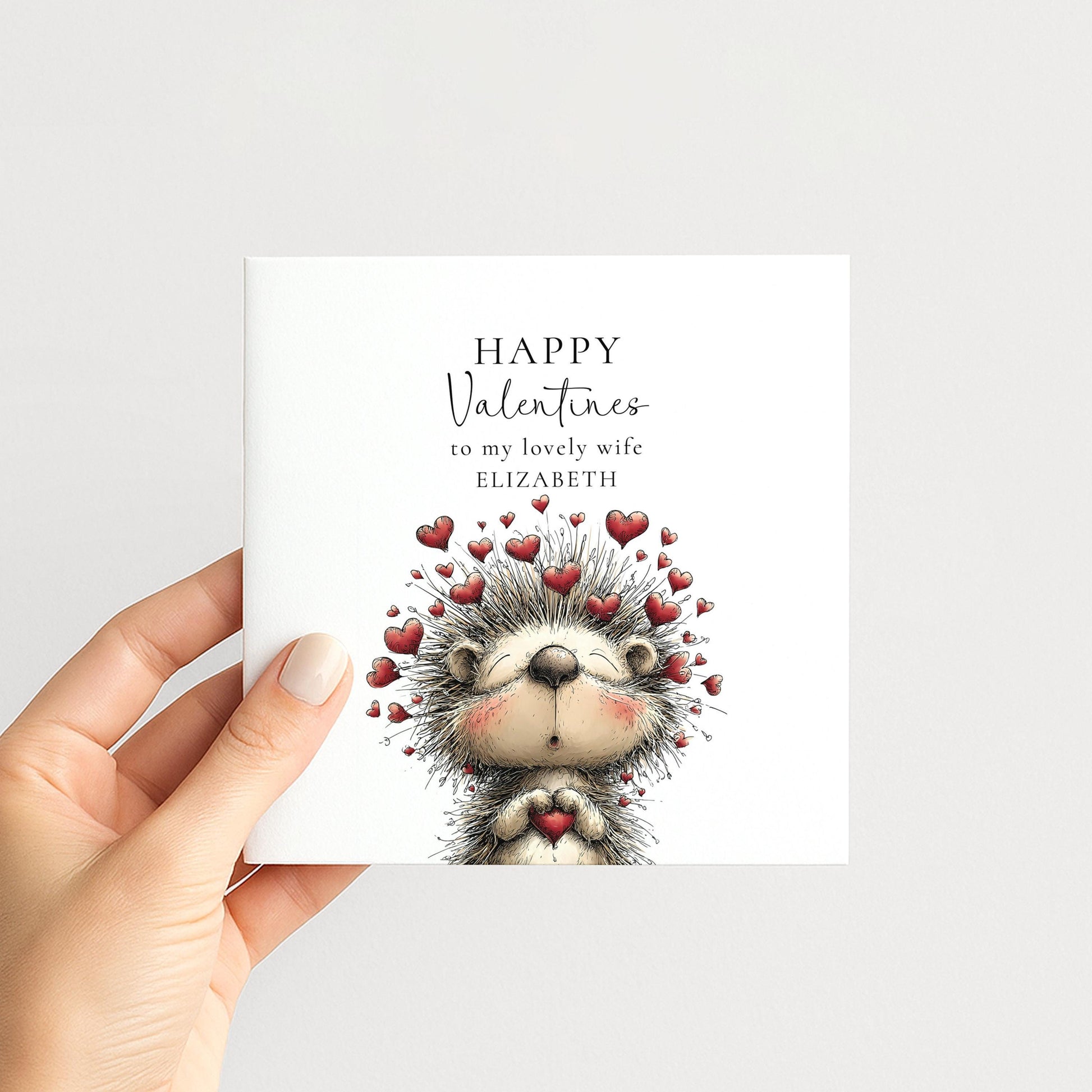 Valentine’s Card for Wife, Cute Hedgehog Valentine Card, Wife Valentine Card, Personalised Valentine’s Day Card