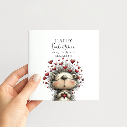 Valentine’s Card for Wife, Cute Hedgehog Valentine Card, Wife Valentine Card, Personalised Valentine’s Day Card