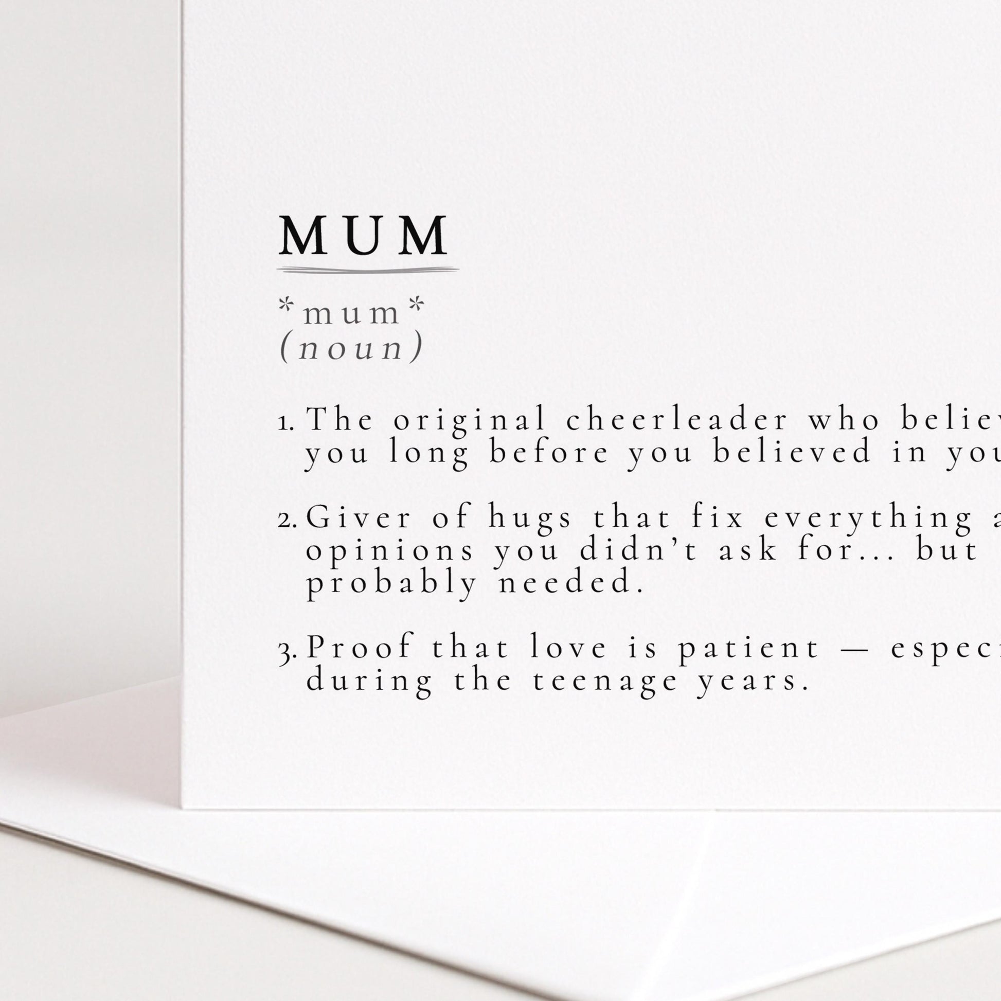 Mum Definition Card, Minimal Sentimental Mum Birthday Card, Dictionary Style Card for Mum, Mother’s Day Card