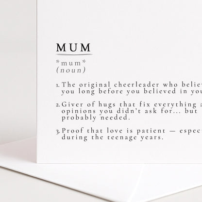 Mum Definition Card, Minimal Sentimental Mum Birthday Card, Dictionary Style Card for Mum, Mother’s Day Card