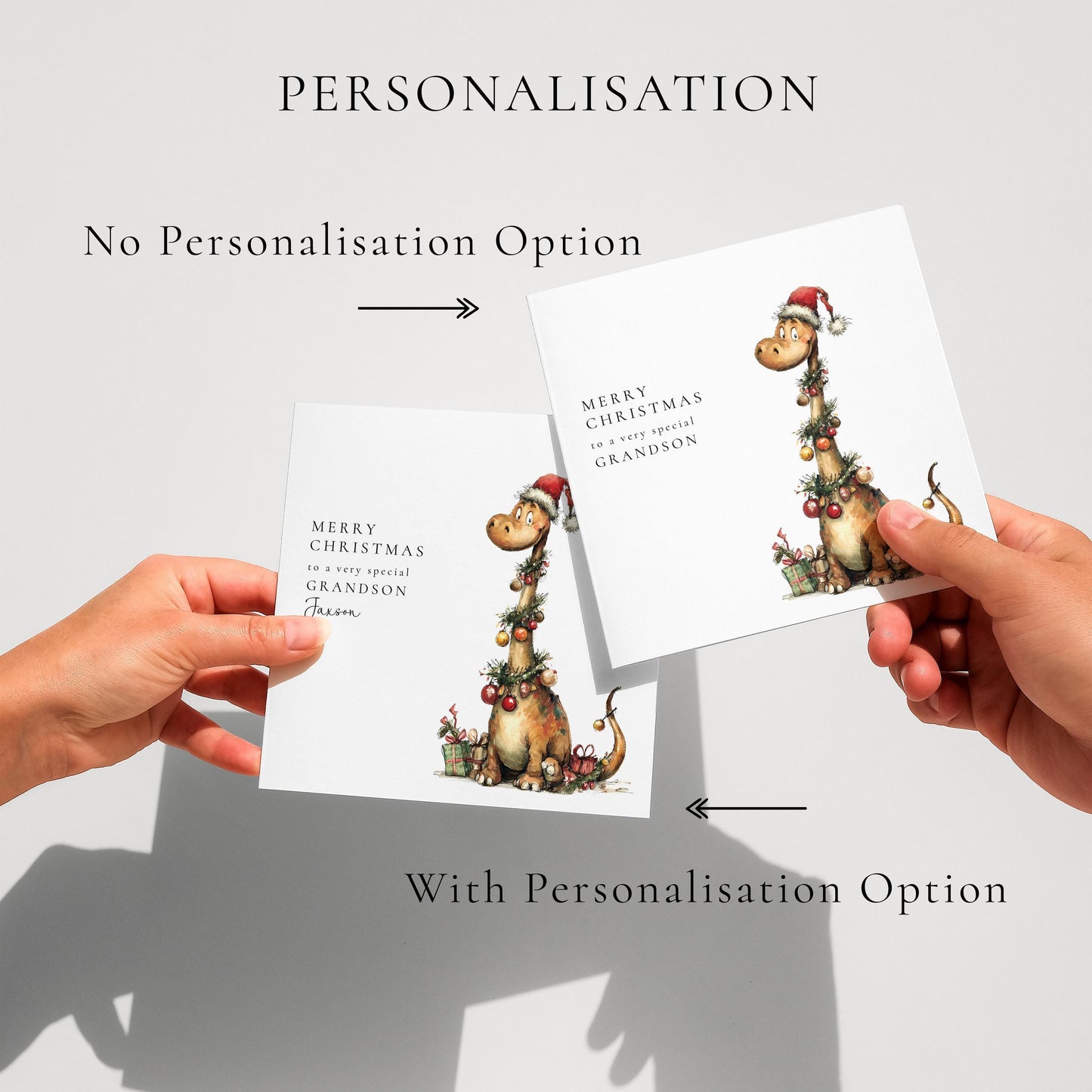 Grandson Christmas Card, Personalised Dinosaur Christmas Card, Cute Dino Xmas Card for Grandson, Custom Name Card, Printed Christmas Card