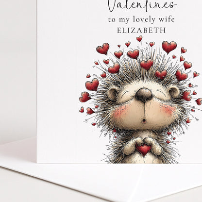 Valentine’s Card for Wife, Cute Hedgehog Valentine Card, Wife Valentine Card, Personalised Valentine’s Day Card