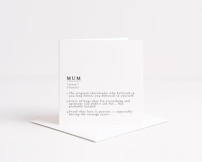 Mum Definition Card, Minimal Sentimental Mum Birthday Card, Dictionary Style Card for Mum, Mother’s Day Card