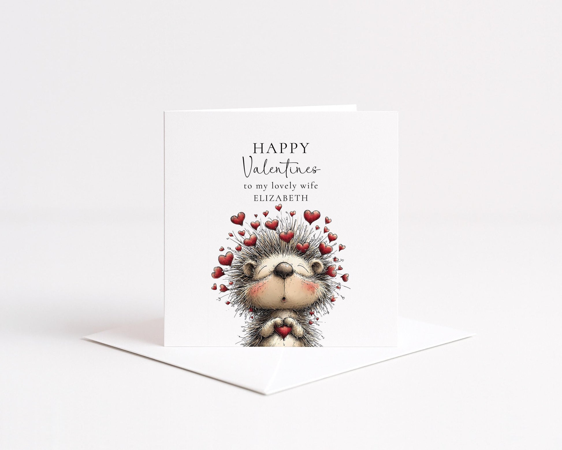 Valentine’s Card for Wife, Cute Hedgehog Valentine Card, Wife Valentine Card, Personalised Valentine’s Day Card