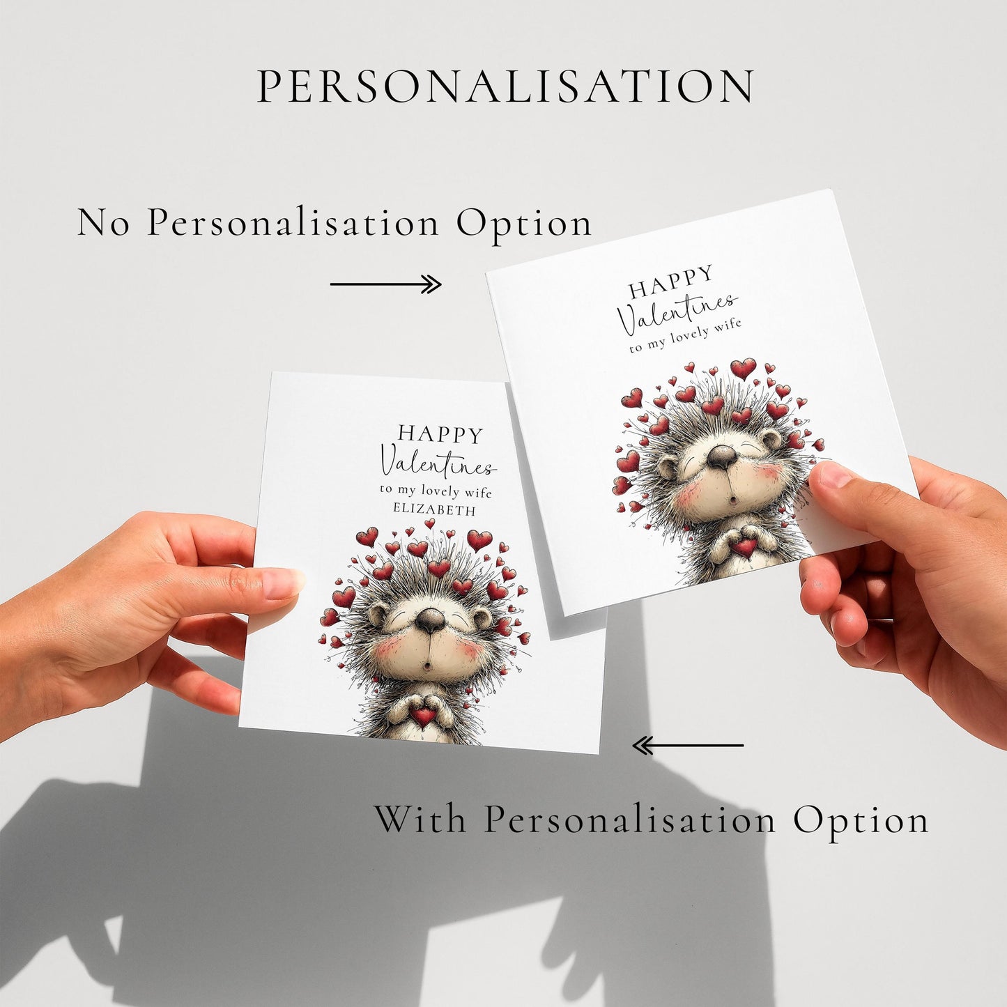 Valentine’s Card for Wife, Cute Hedgehog Valentine Card, Wife Valentine Card, Personalised Valentine’s Day Card