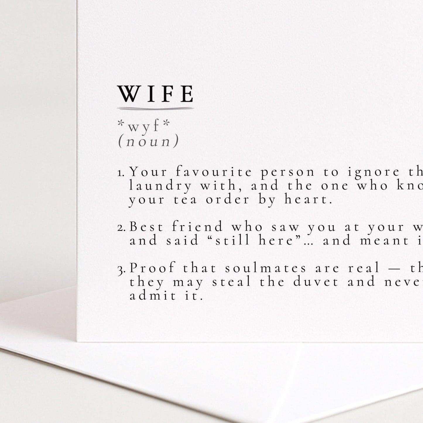 Wife Definition Card, Dictionary Meaning Wife Birthday Card, Sentimental Minimalist Card for Wife, Anniversary Card Idea