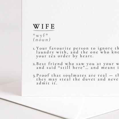 Wife Definition Card, Dictionary Meaning Wife Birthday Card, Sentimental Minimalist Card for Wife, Anniversary Card Idea