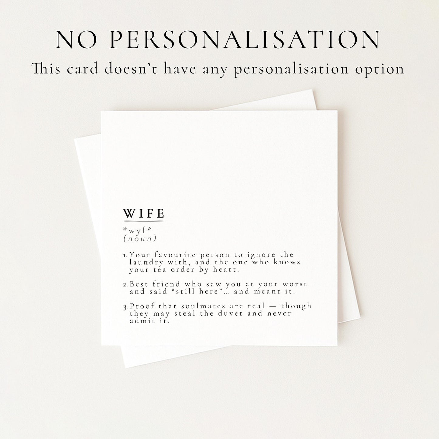 Wife Definition Card, Dictionary Meaning Wife Birthday Card, Sentimental Minimalist Card for Wife, Anniversary Card Idea