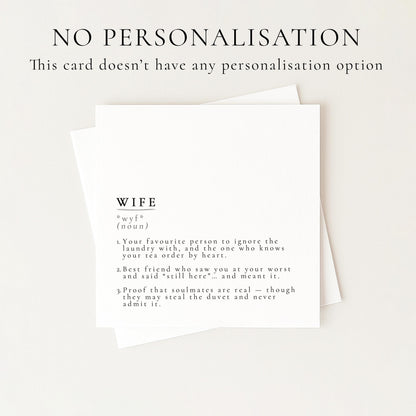 Wife Definition Card, Dictionary Meaning Wife Birthday Card, Sentimental Minimalist Card for Wife, Anniversary Card Idea